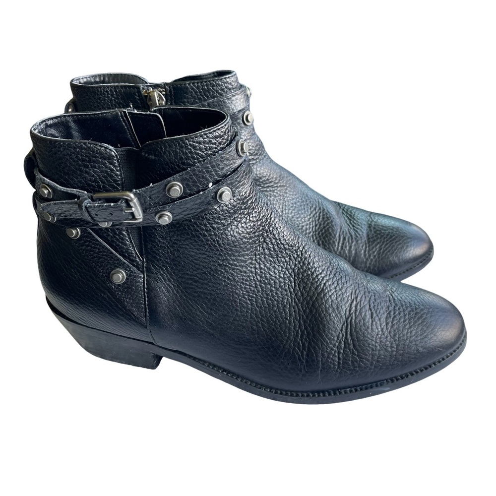 Halogen Lidia Black Genuine Leather Studded Moto Ankle Booties Size 7.5